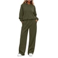 thumbnail image 4 of Inleife Women Solid 2 Piece Tracksuit, Long Sleeve Hooded Sweatshirt & High Waist Wide Leg Pants With Pockets, Casual Loungewear Outfit Set, 4 of 5