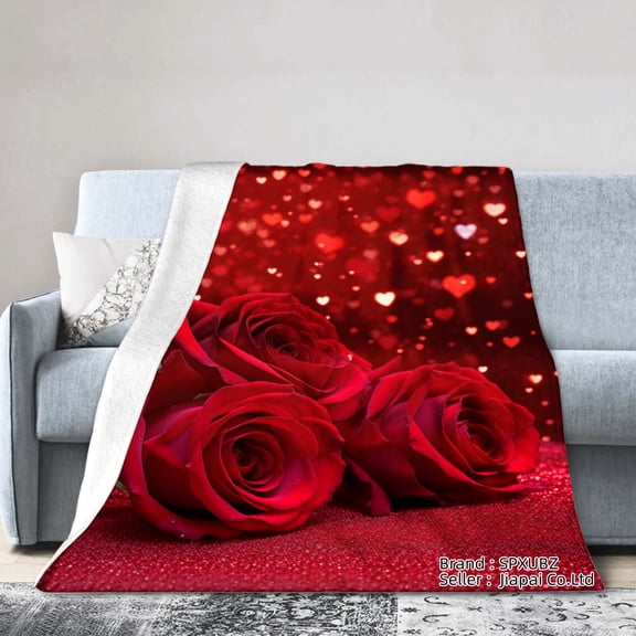 Spxubz Red Roses And Hearts Flannel Blanket For Winter Gift Home Sofa Bed Decoration 50x60 Inch