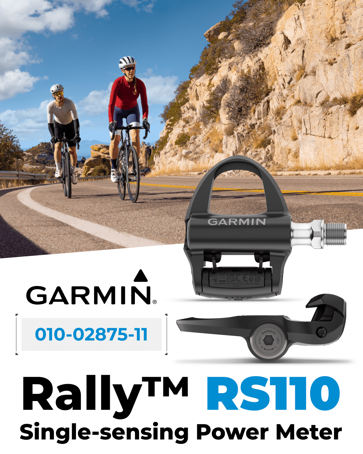 Garmin Rally RS110 Single-Sensing Road Power Meter Pedals – SPD-SL, Upgradeable, Rechargeable 90h w/ Wearable4U Power Bank Bundle