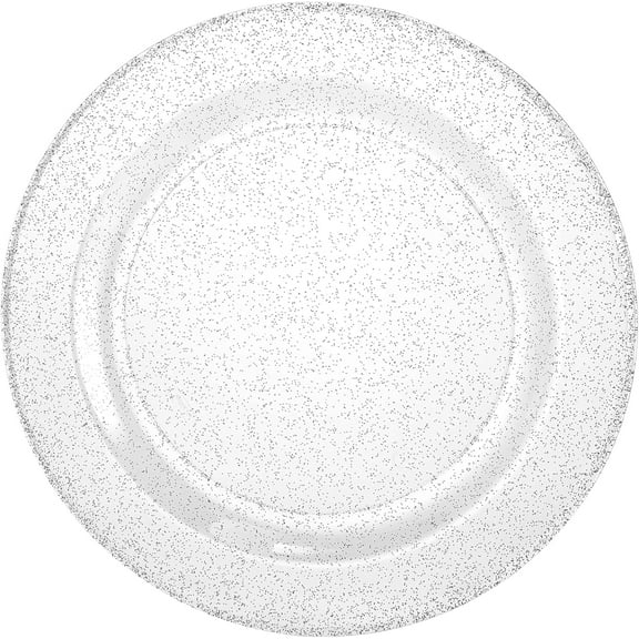 EcoQuality 7.5 Inches Silver Plastic Round Salad Plates with Glitter Design - Elegant Disposable Plates for Parties, Weddings, and Events - Durable, Stylish, and Reusable Tableware (10)