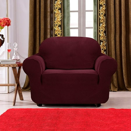 Subrtex 1-Piece Jacquard high Stretch Armchair slipcover, Furniture Protector for Sofa, Spandex Washable 1 Seater Cushion Couch Cover Coat (Chair, Wine)