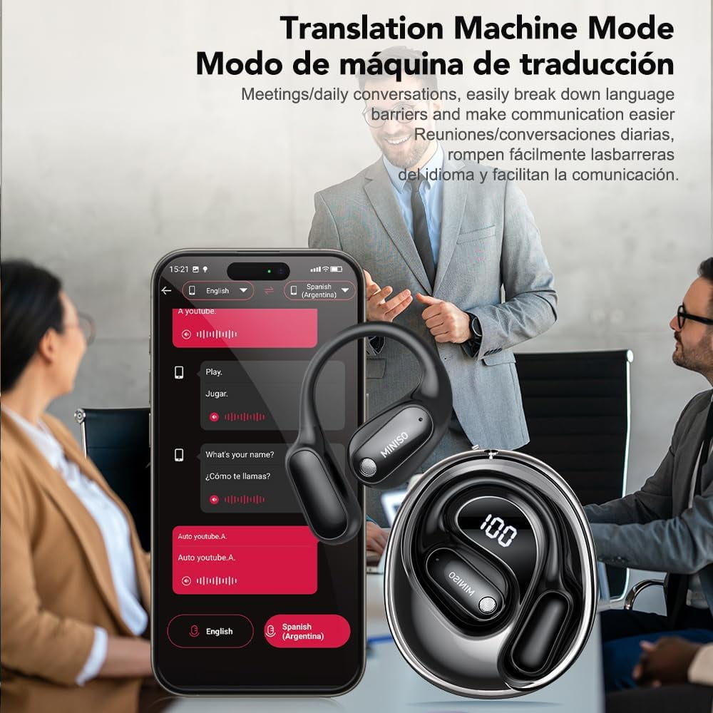 MINISO MS190 AI Translation Earbuds Real Time 135 Language Open Ear Translator Earbuds Fit iOS and Android
