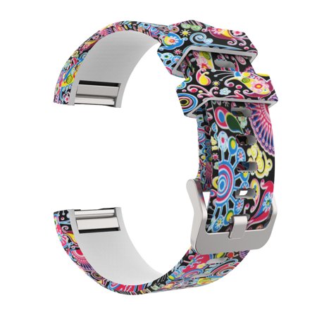 Iuhan Multicolor Flower Printed Sport Silicone Replacement Wristband Wrist Strap For Fitbit Charge