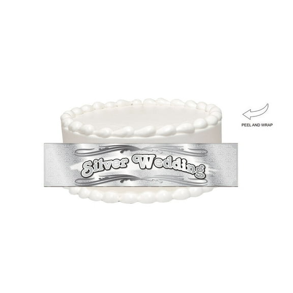 Silver (25th) Wedding Anniversary Edible Cake Side Photo Image Decoration