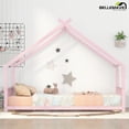 thumbnail image 6 of Bellemave Twin Metal House Bed with Headboard and Footboard Montessori House Bed, Metal Floor Bed Frame with Roof, No Box Spring Needed, Pink, 6 of 11