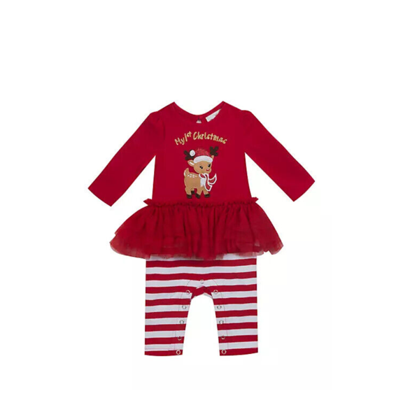 Rare Editions My 1st Christmas Reindeer Romper, Red,24M