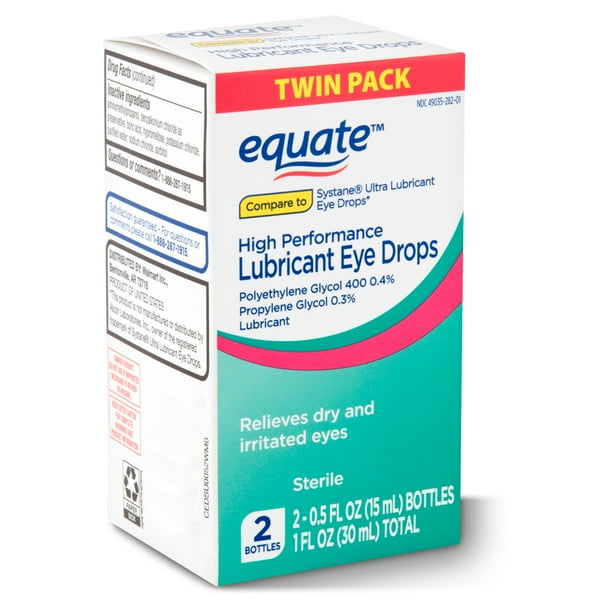 Equate High Performance Lubricant Eye Drops, 0.5 fl oz, 2 Count