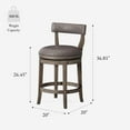 thumbnail image 5 of Maven Lane Alexander 26" Swivel Counter Stool – Kitchen Stool in Reclaimed Oak Finish & Ronan Stone Vegan Leather Upholstery - 180° Swivel, Nailhead Trim – Wooden Chair for Kitchen Islands, Home Bars, 5 of 10