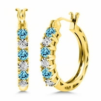 Gem Stone King 0.91 Ct Swiss Blue Topaz E-F Lab Grown Diamond 18K Yellow Gold Plated Silver Earrings