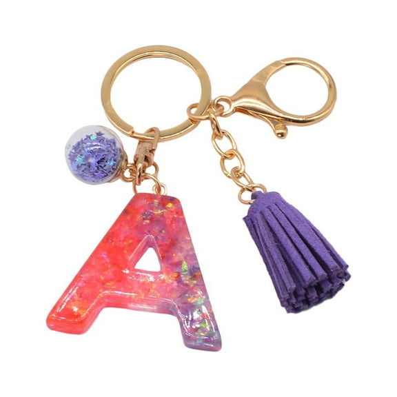 Epoxy Resin Glittering Letter Keychain - 26 Letters, Metal Ring & Tassel Charm - Custom Gift for Women/Girls on Christmas/Birthday