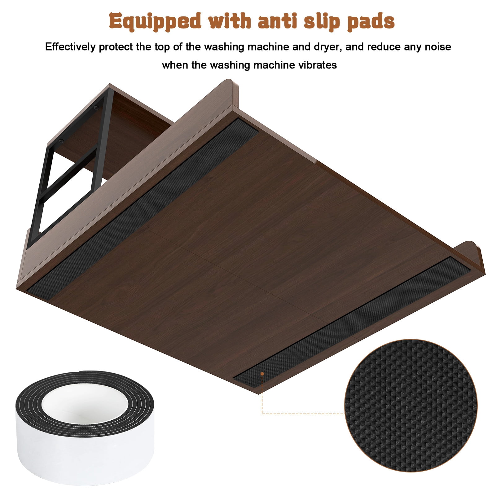Anti-Slip Washer Dryer Countertop, 27.5" x 27" Heavy Duty Laundry Shelf with Silicone Strips & Edge Rails, Secure Top for Vibrating Machines