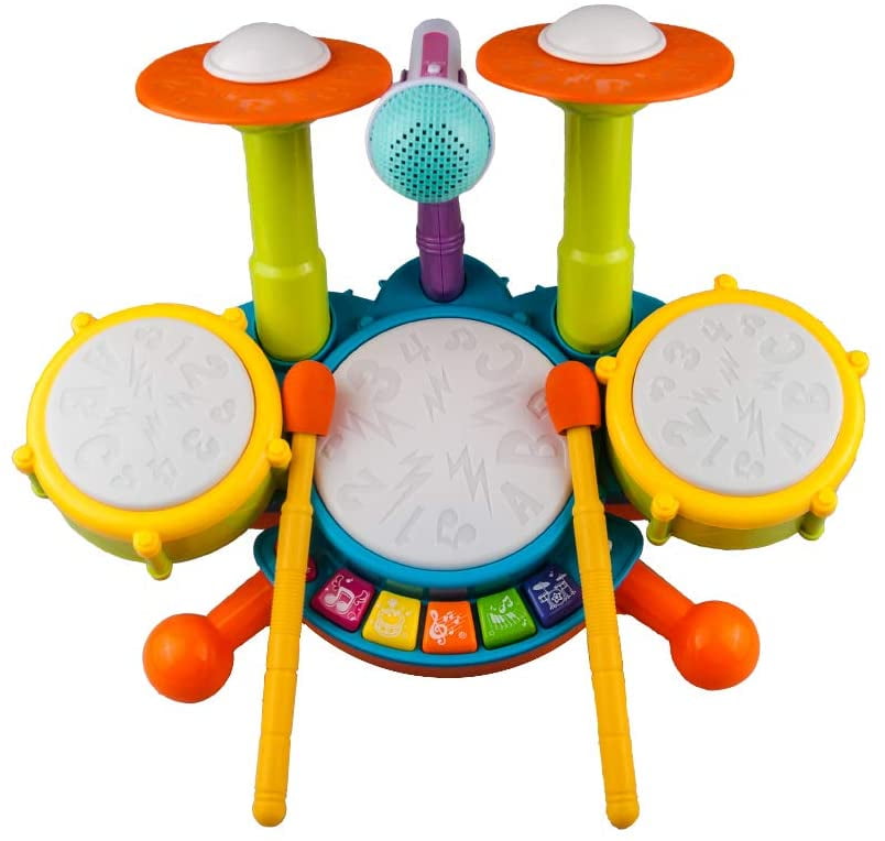 ZECATL Kids Drum Set, Electric Musical Instruments Toys with 2 Drum