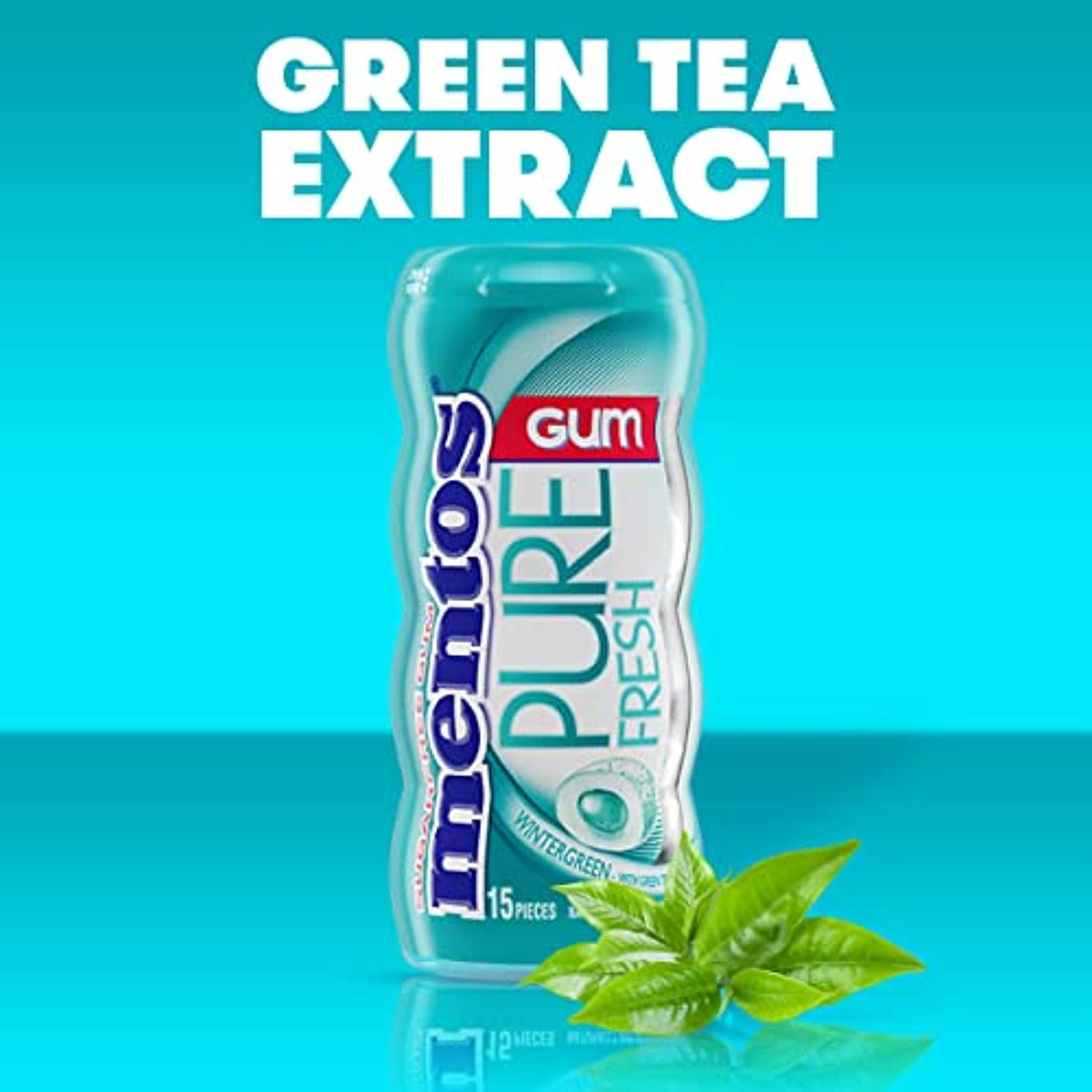 Mentos Pure Fresh Sugar-Free Chewing Gum With Xylitol, Wintergreen, 15 Piece Bottle (Bulk Pack Of 10)