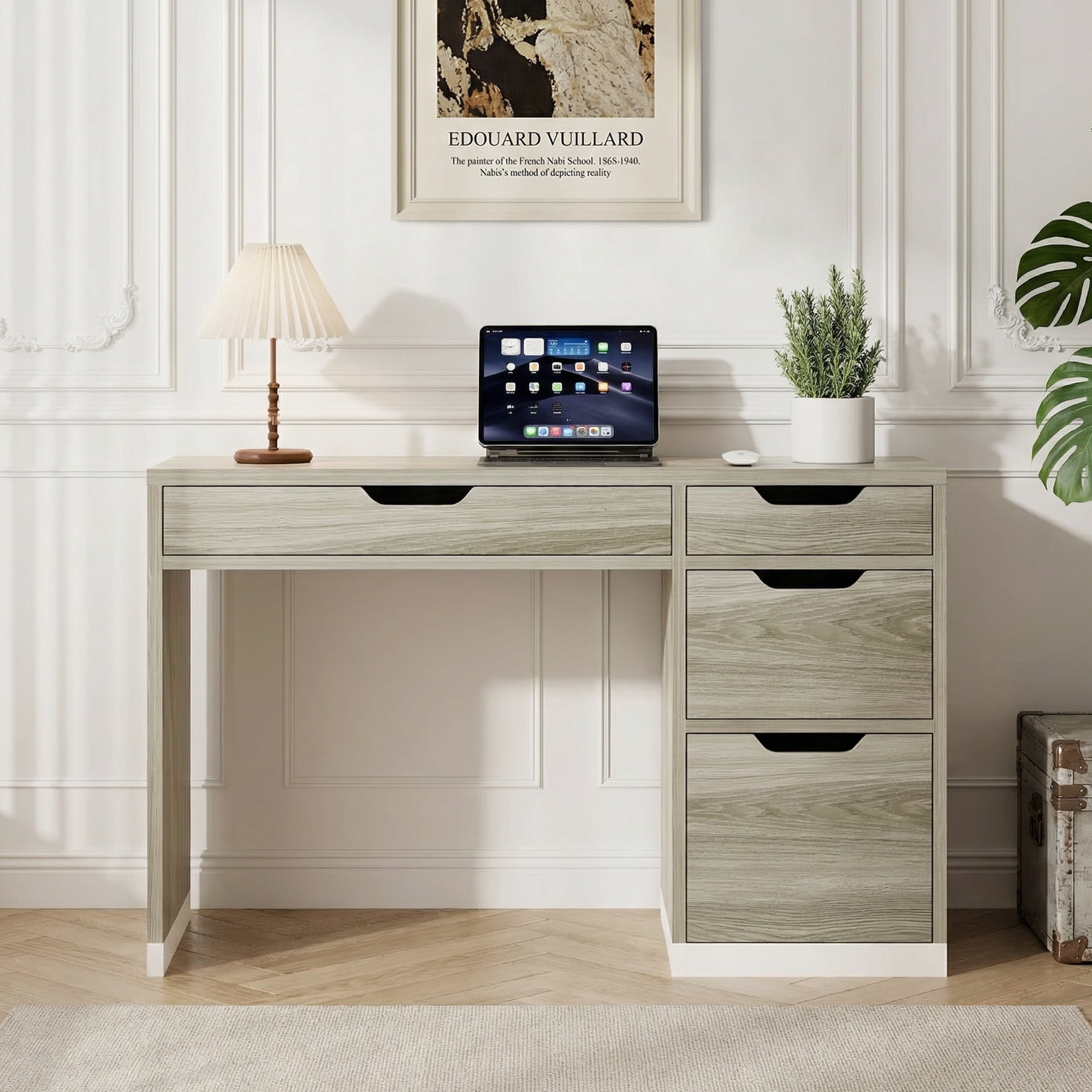 DreamCurship Desk with Drawers, Modern Computer Desk with File Drawers, Home Office Study Writing Desk with Storage, Walnut