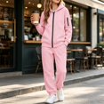 thumbnail image 6 of Girls Sweatsuit 2 Piece Sets Oversized Zip Up Sweatshirts Joggers Kids Clothes Fall Winter Y2k Sweatsuit Set Pink 12-13 Years, 6 of 7