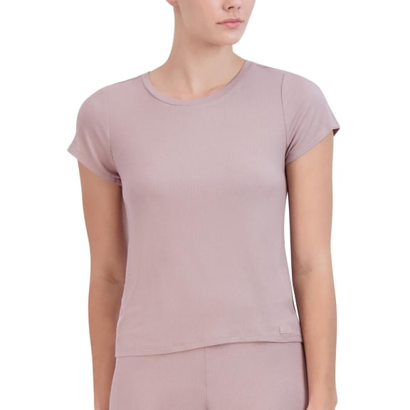 Steve Madden Womens Ribbed Short Sleeve Pullover Top