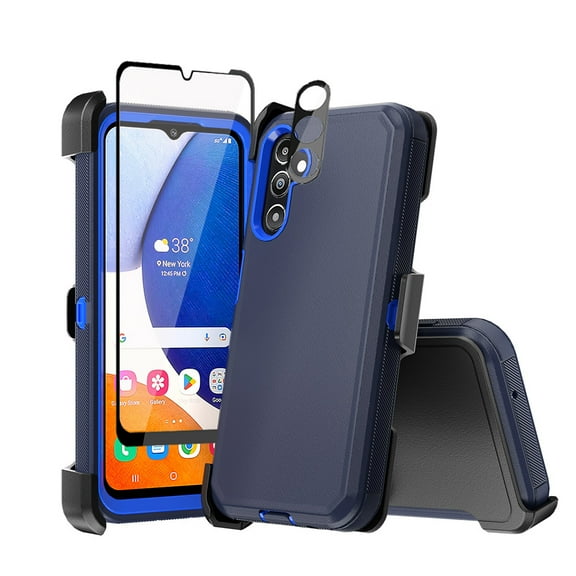 TASHHAR Samsung Galaxy A14 5G Case with Belt Clip Holster and Screen and Lens Protector Military Grade Heavy Duty 3 in 1 Shockproof Armor Rugged Durable for Galaxy A14 5G Phone - Dark Blue Blue