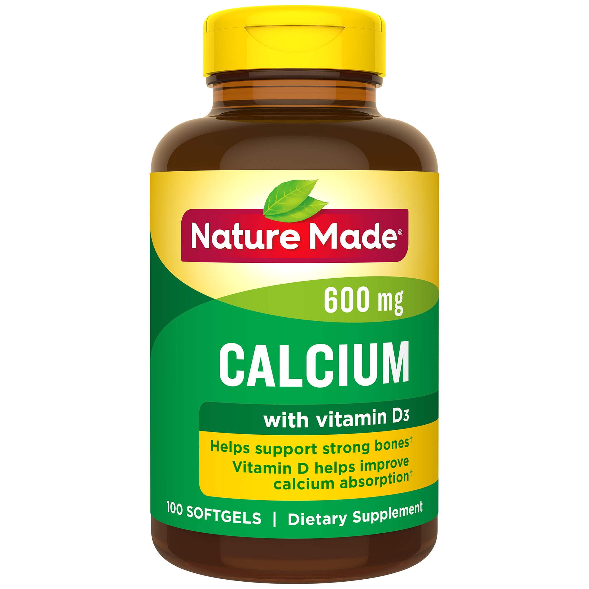 Nature Made Calcium 600 mg Softgels with Vitamin D, 100 Count for Bone