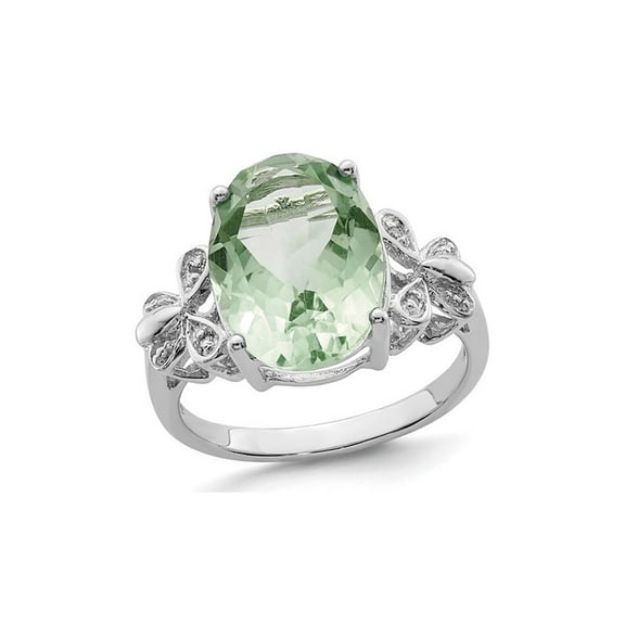 4.35 Carat (Ctw) Oval-Cut Green Quartz Ring in Sterling Silver
