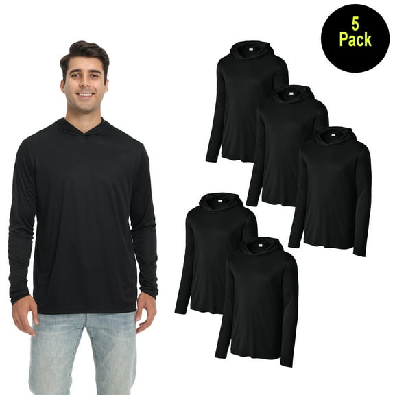 Zfeel Lightweight Dry Fit Pullover Hoodie, Men's Durable 100 Polyester 5 Pack Black Classic Hoodie, S