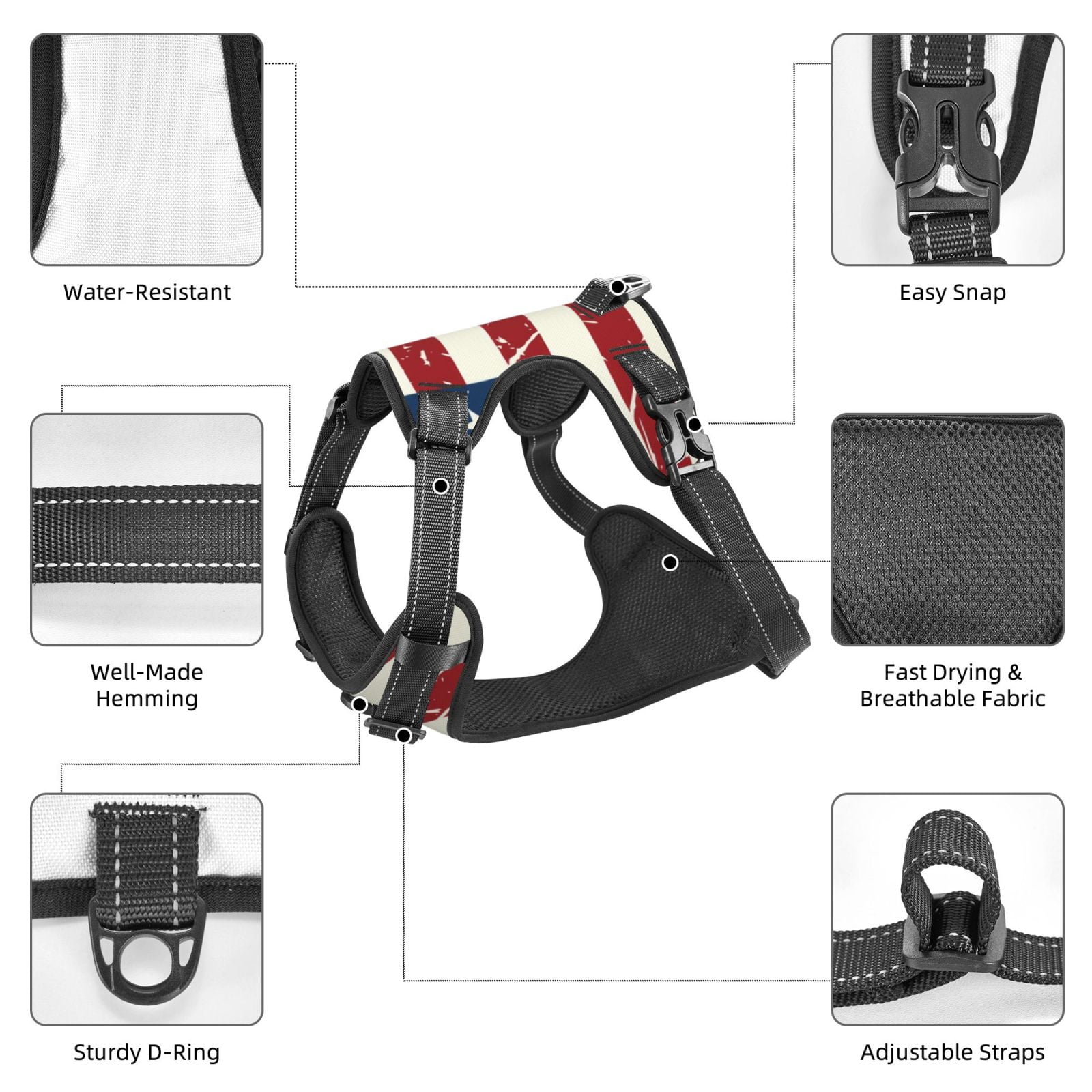 Vsdgher Vintage American Flag Dog Harness, No-Pull Pet Harness, Dog Vest, Pet Vest for Small to Large Dogs-X-Large