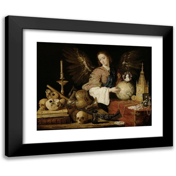 Antonio de Pereda 14x12 Black Modern Framed Museum Art Print Titled - Allegory of Vanity (1632 - 1636)