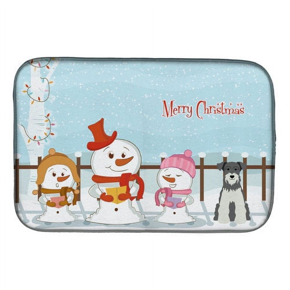 Merry Christmas Carolers Miniature Schanuzer Black Dish Drying Mat