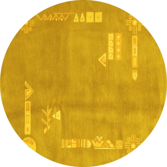 Ahgly Company Indoor Round Abstract Yellow Modern Area Rugs, 4' Round