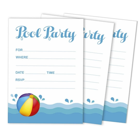 Inkdotpot Pack Of 30 Pool Party Invitations, Kids Birthday Party Invites With Envelopes, Kids Pool Party Fill-In Style 5 x 7 inches