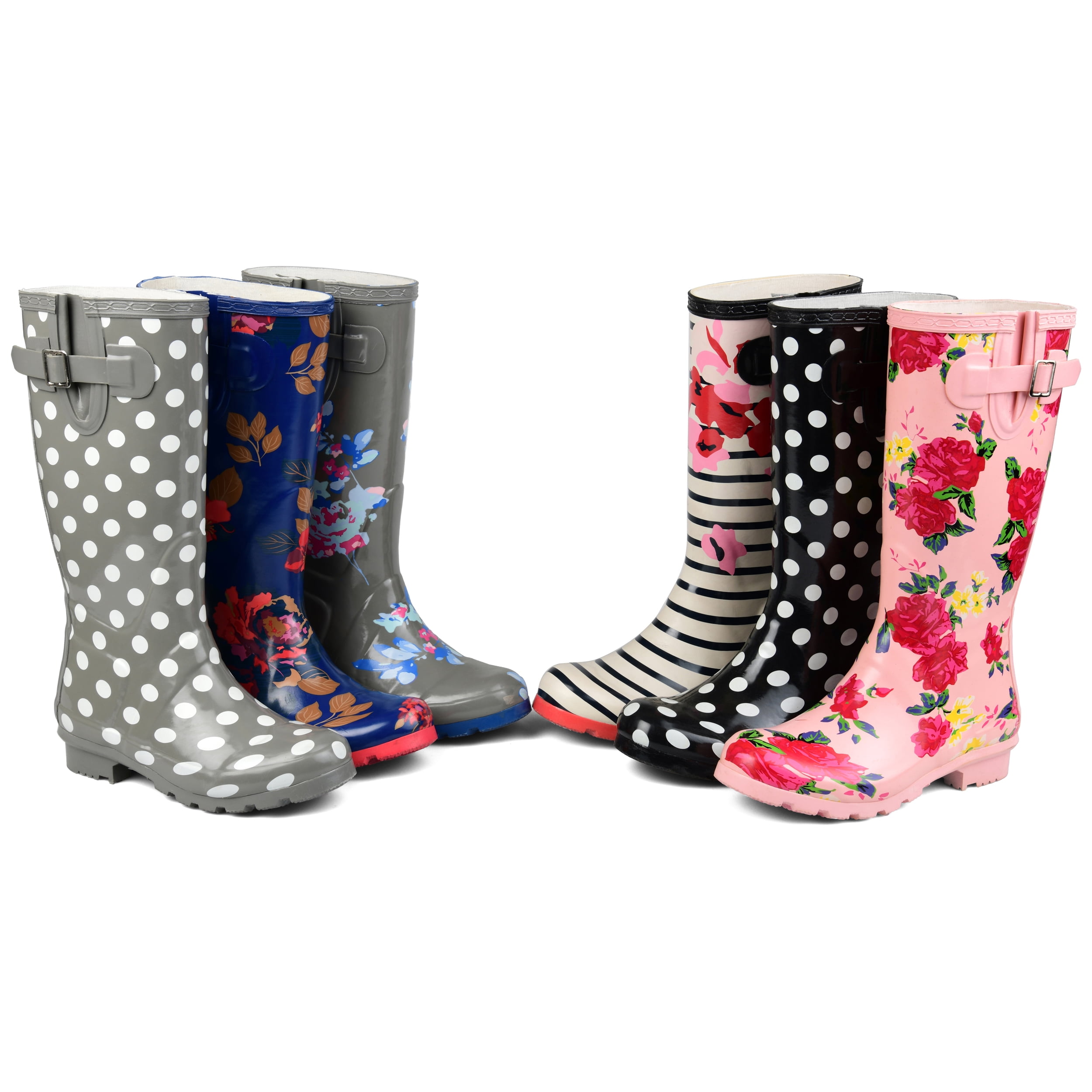 Women's Journee Collection Mist Mid Calf Rain Boot Dot Rubber 5.5 M
