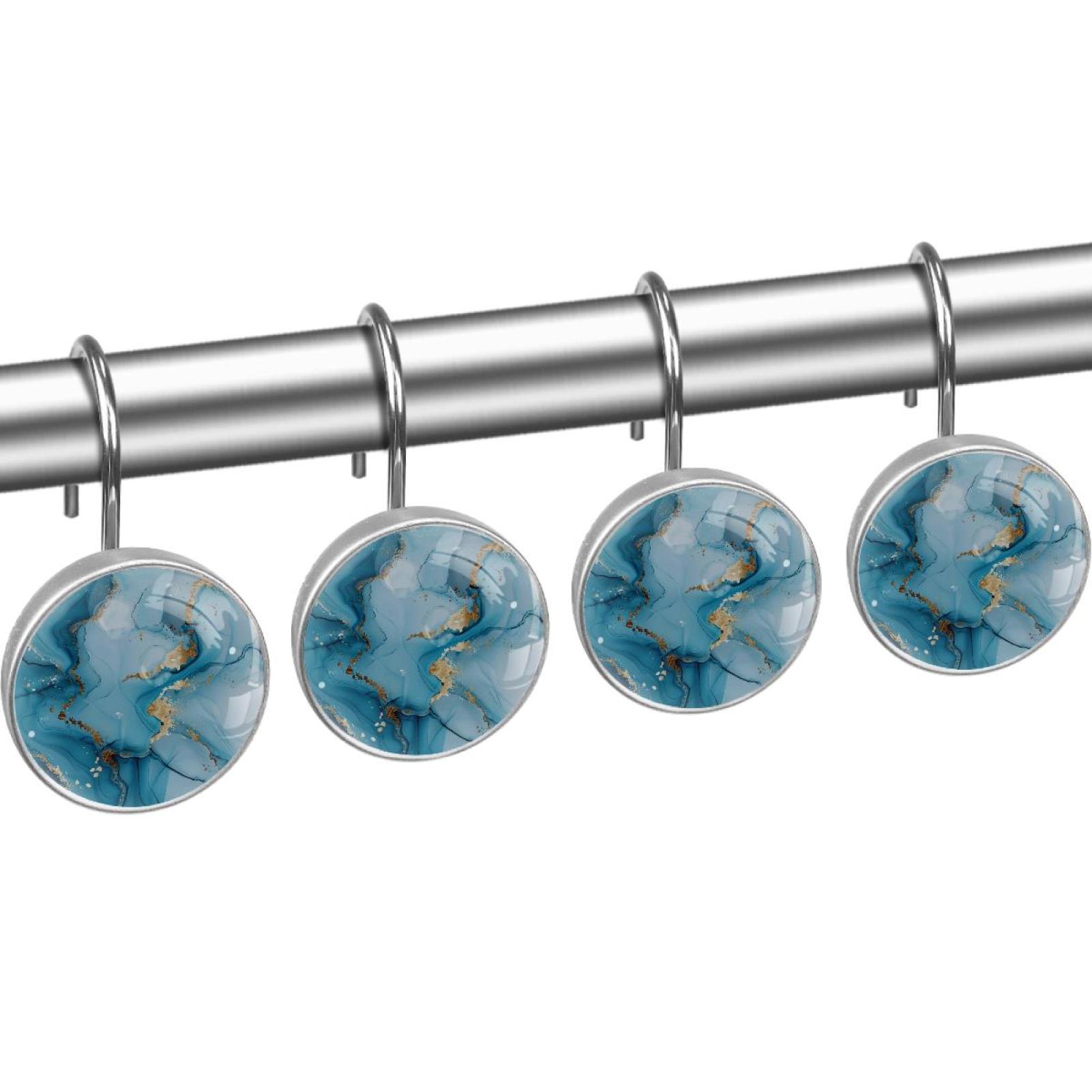 HemaKayy 12 Pcs Decorative Shower Curtain Hooks - Stainless Steel Rings for Bathroom Décor - Easy Glide & Secure Hold - Perfect Decoration for Bathroom Shower Rods - Marble Abstract Texture
