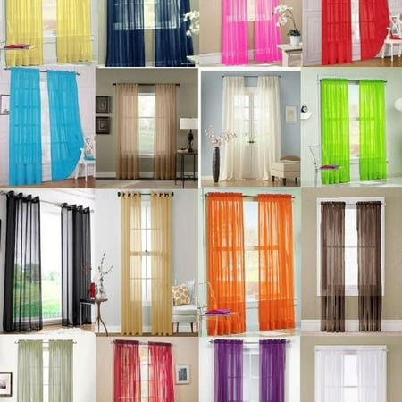 Voile Curtains Set Of 2 Solid Sheer Curtain Scarf Drapes Rod Pocket Crushed Window Panels For Bedroom Living Room Kitchen