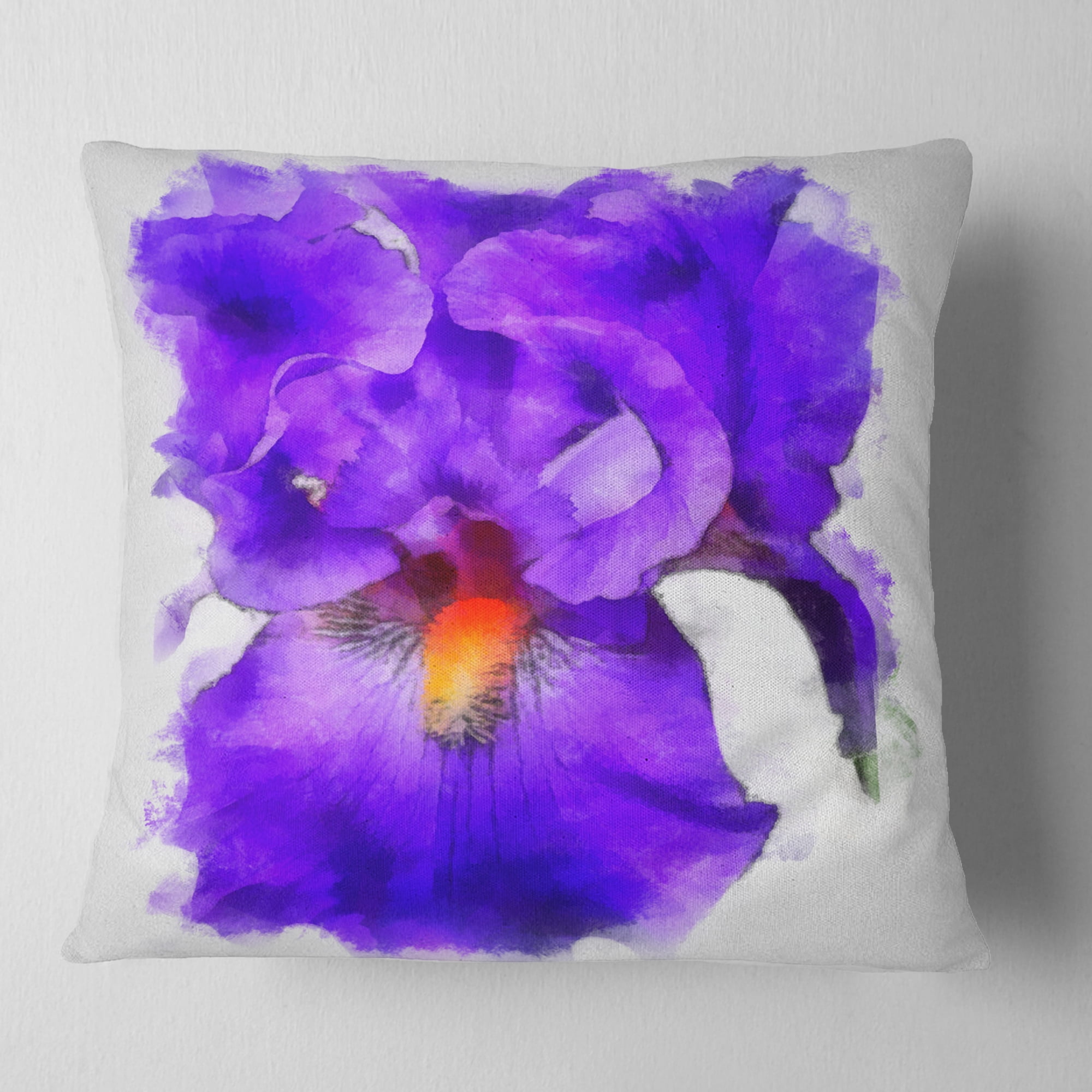Designart Blue Iris Flower Sketch Watercolor - Floral Throw Pillow - 18x18