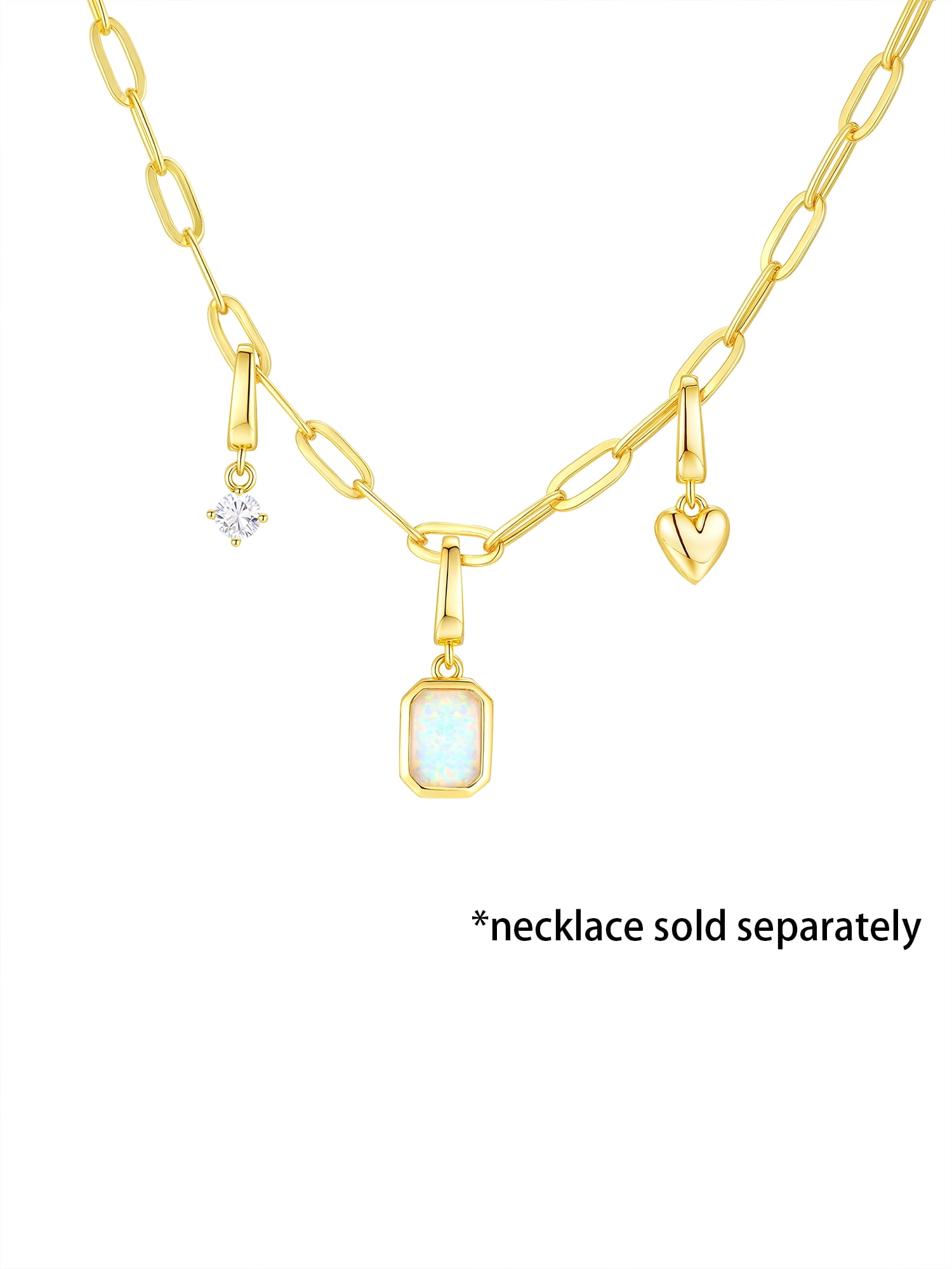 Brilliance Fine Jewelry Simulated Opal and Simulated Diamond Charm Set in 14KT Gold Plated Sterling Silver