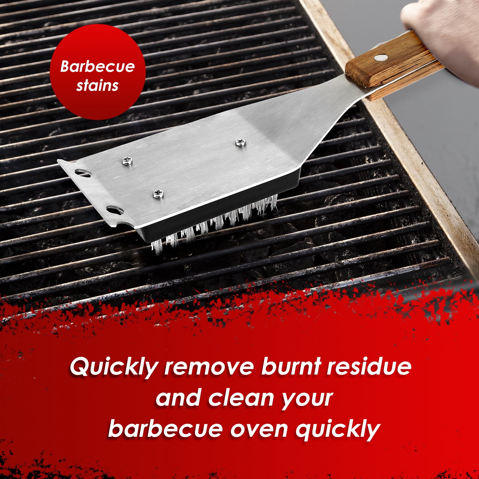 Grill Brush And Scraper 2 Pcs 15 Inch Stainless Steel Bristles Wood Handle BBQ Cleaner (asshown )