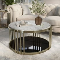 Furniture of America Wilmo Faux Marble 1-Shelf Coffee Table, Brass
