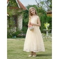 thumbnail image 4 of IBTOM CASTLE Flower Girl Lace Dress for Kids Wedding Bridesmaid Pageant Party Formal Long Maxi Gown Princess Communion Tulle Bow Dresses 6-7 Years Champagne, 4 of 9