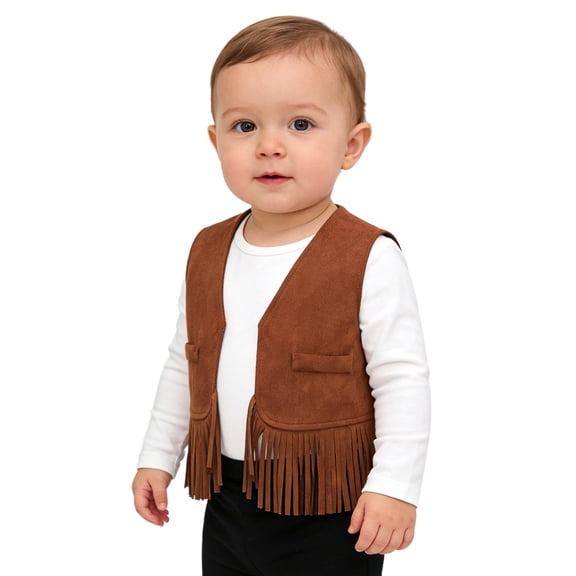 SiiRoh Fringe Vest Baby Faux Suede Open-Front Vintage Tassel Vest Coat Hippie Western Cowboy Cowgirl Brown 5T