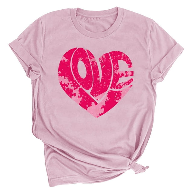 Meichang Hauts pour Femmes Saint-Valentin Shirt Bonbons Cœur Graphiques T-Shirts Hauts Mignons T-Shirts de Vacances Manches Courtes Col Rond T-Shirts Mode 2025