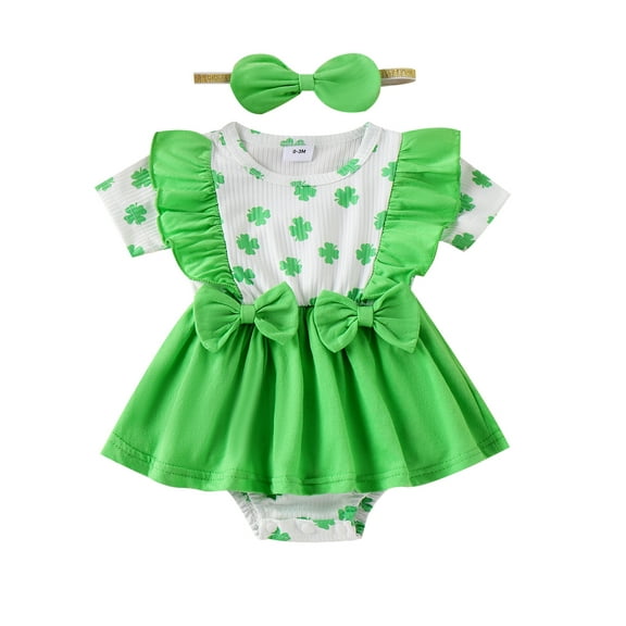 Bagilaanoe Newborn Easter Outfits Baby Girl Rompers Dress Print Short Sleeve Bodysuits   Headband 3M 6M 9M 12M 18M Infant Patchwork A-line Dresses