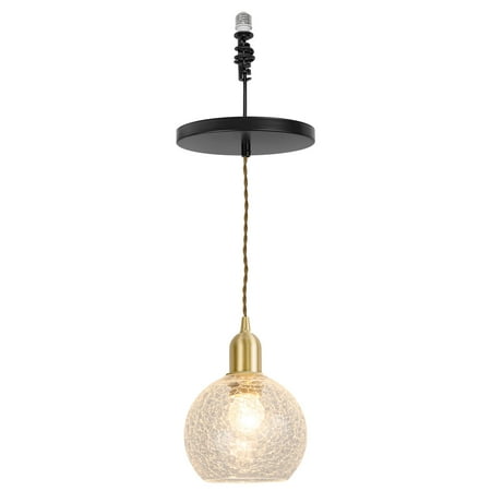 

KAYYELAMP Crackled Glass Shade Hanging Light E26 Brass Base Adjustable Height Droplight Modern Design Pendant Light for Kitchen Island Sink Home Stairs