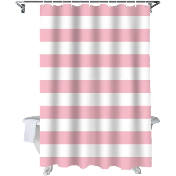 Pink and White Stripes Shower Curtain Striped Simple Style Shower Curtains for Bathroom Curtain Sets with Hooks Waterproof Fabric Bath Curtain Extra Long 72" X 84"