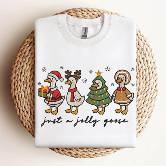 EMBROIDERED Just A Jolly Goose Shirt, Merry Christmas Goose Embroidery Sweatshirt, Christmas Embroidered Holiday Crewneck, Xmas Gift