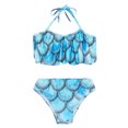 thumbnail image 3 of TiaoBug Girls 2 Pcs Mermaid Bikini Sets Shiny Halter Ruffles Crop Top with Triangle Brief Bathing Suit Tankini Blue B 110, 3 of 5
