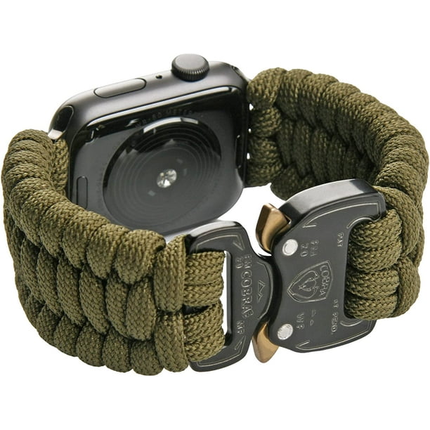 IBAOLEA Explorer Paracord Apple Watch Band Compatible with 42mm 44mm 45mm Apple Watch with Stainless Steel Buckle Quick Release Green Small