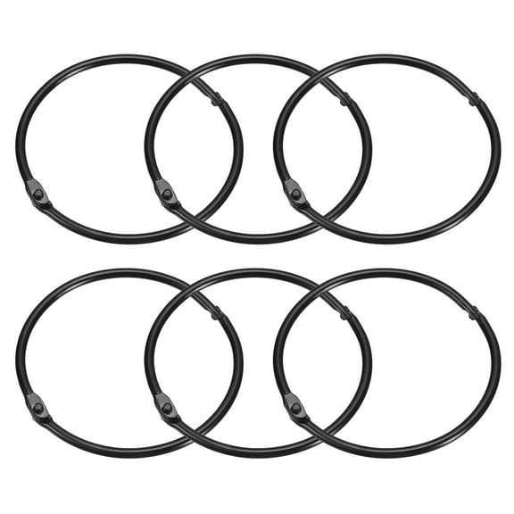 Shower Curtain Rings, 6 pack Carbon Steel Round Snap Shower Curtain Hooks, 3 Inch Binder Rings (Black)
