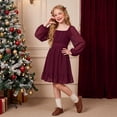 thumbnail image 2 of Aideaone Girls Long Sleeve Chiffon Dresses Square Neck Swiss Dot A-Line Ruffle Hem Casual fall winter Dress 7-14 Years, 2 of 6
