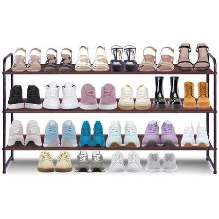 AOODA 3-Tier Long Shoe Rack for Closet Stackable Wide Shoe Shelf Organizer and Storage for Floor, Entryway (Bronze) C33