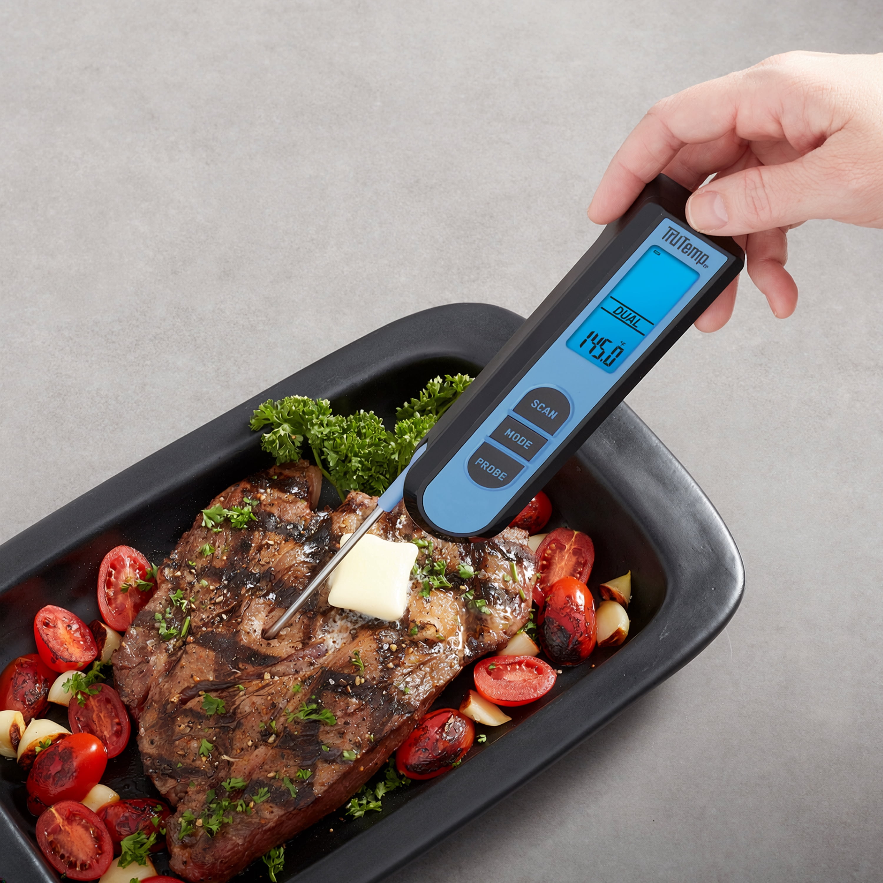 TruTemp Battery Powered Dual Function Infrared Digital Thermometer Plus Meat Probe, Blue