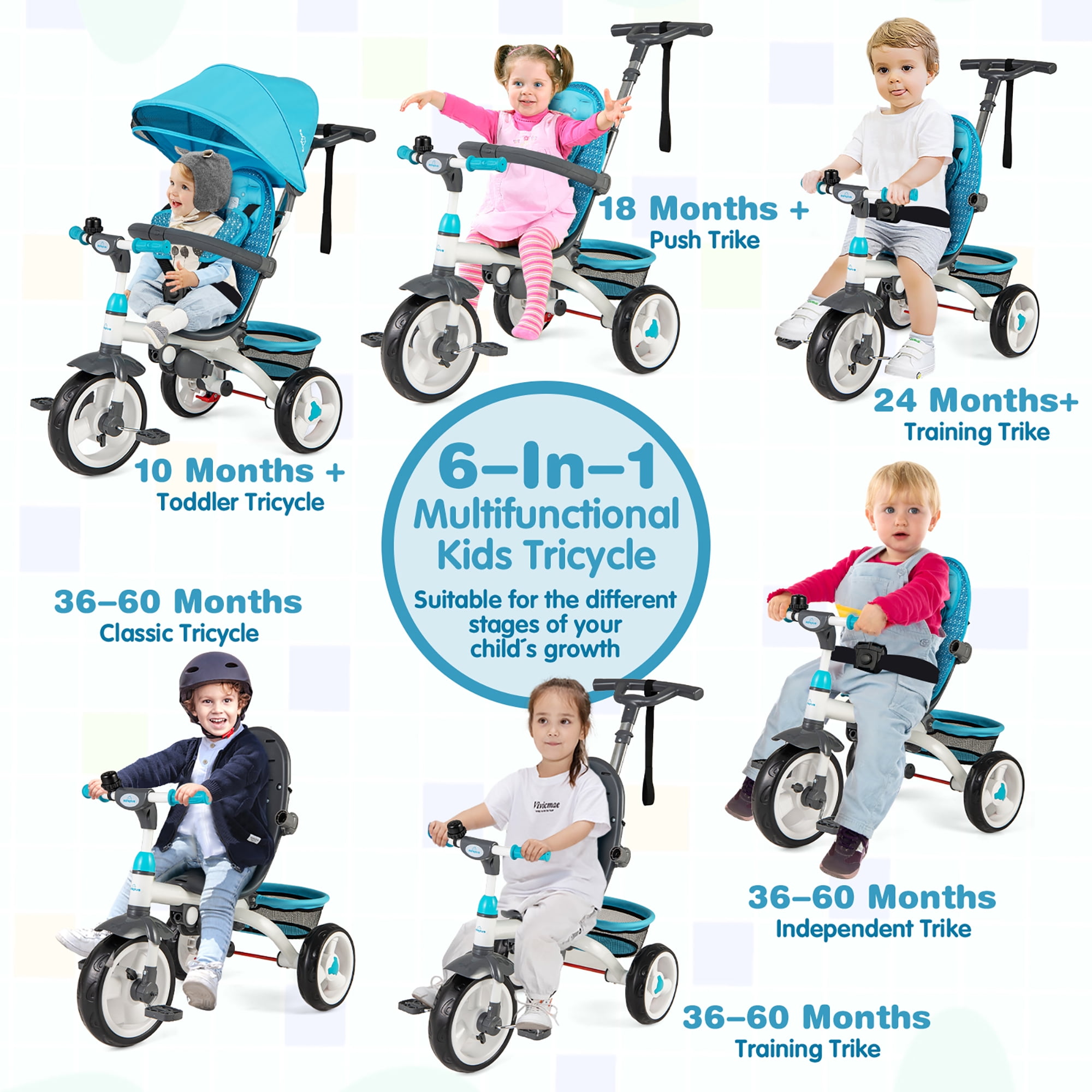 Free Shipping! Gymax Blue Baby Stroller Tricycle Detachable